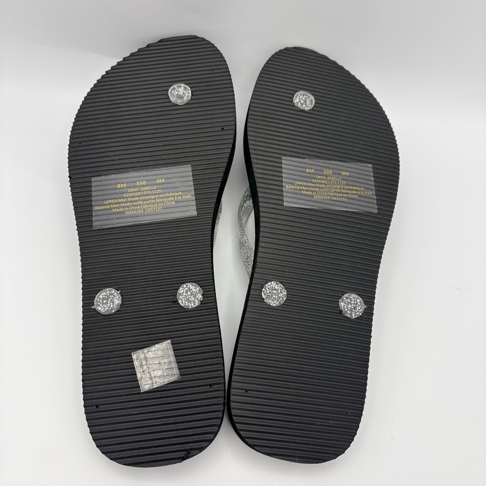 DKNY Black Flip Flops with Silver Glitter Straps NWOT size 8 - Picture 5 of 7